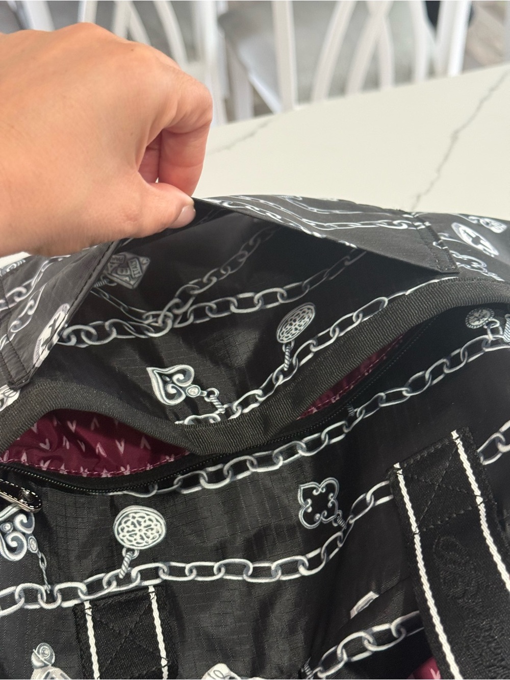 NWOT "Links of Love" Brighton Jetsetter Duffle Bag in black & white - Picture 9 of 16
